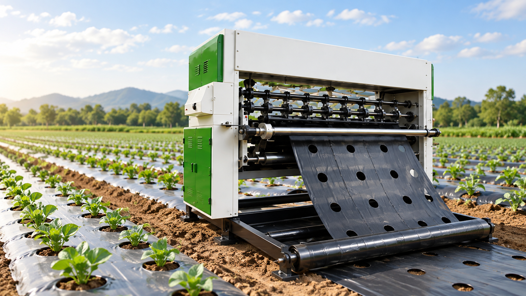 Mulch punching hole machine producing ready-to-lay mulch film